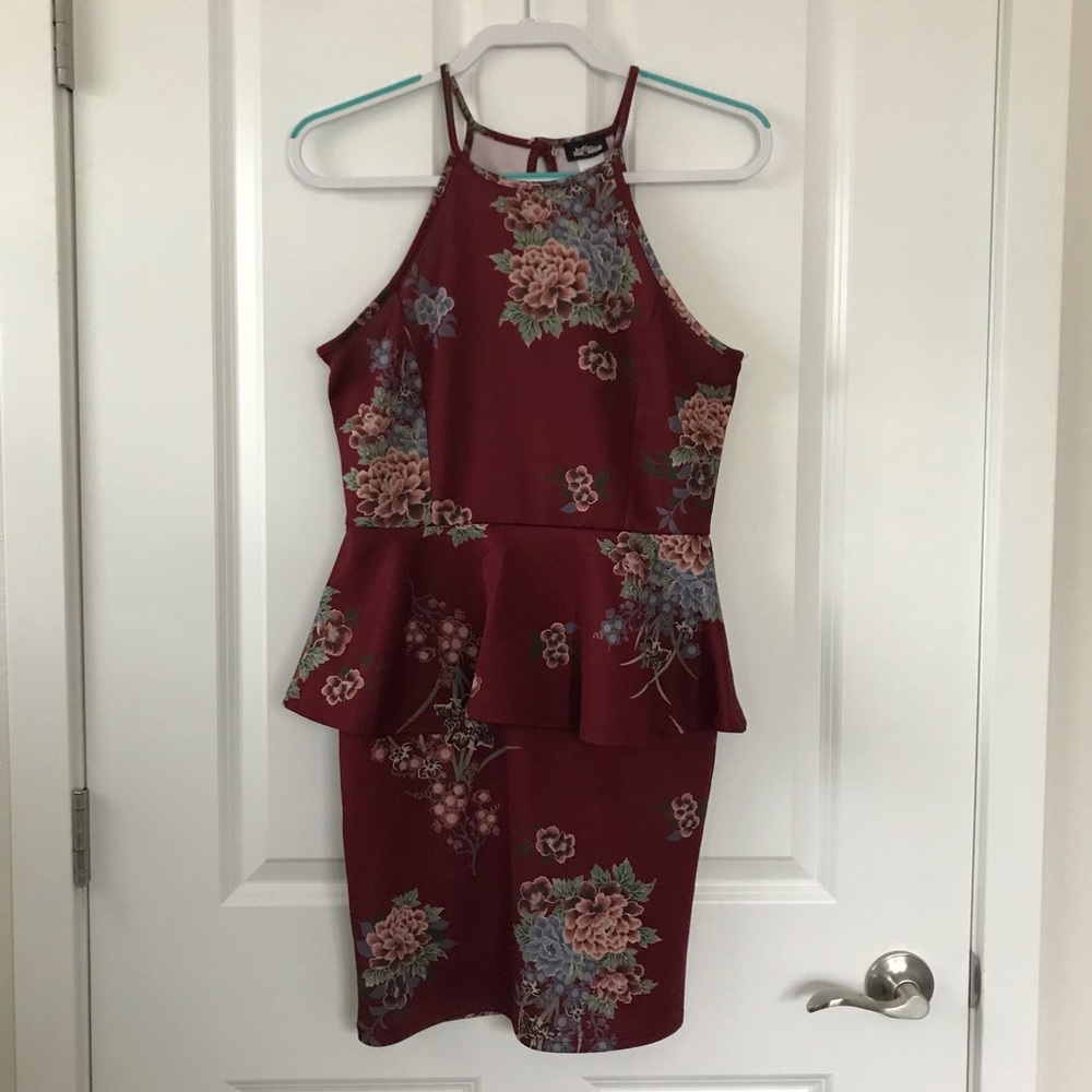 Maroon Floral Peplum Dress